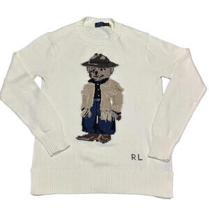 Polo Ralph Lauren Women Large L 100% Cotton Western Cowboy Bear Sweater Knit